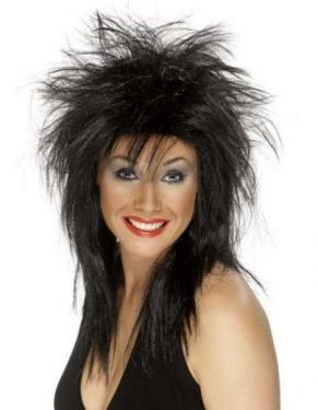 Ladies 1980's Black Rock Diva Fancy Dress Wig 